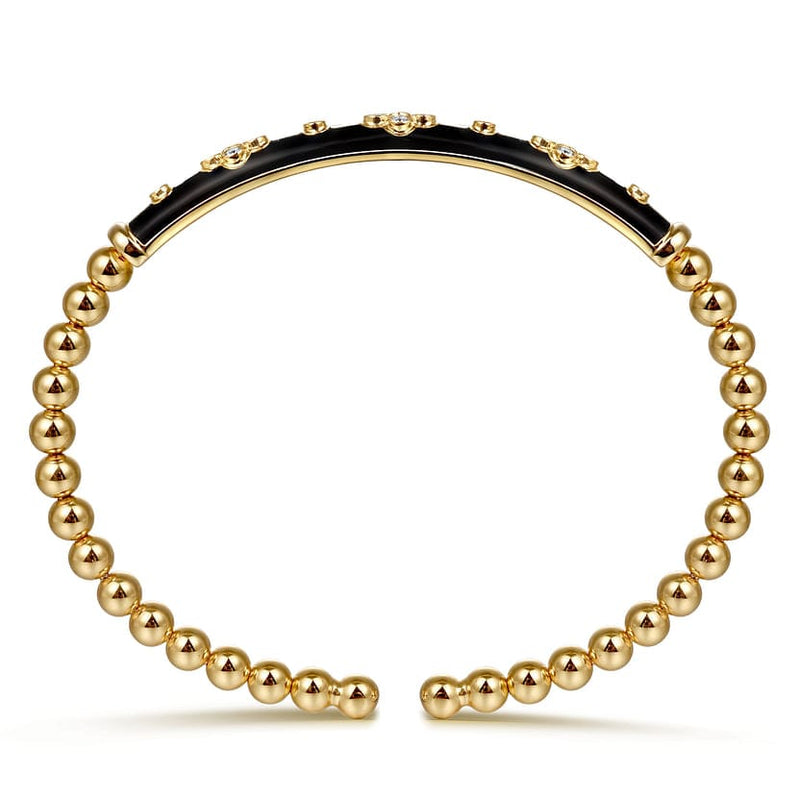 14K Yellow Gold Bujukan Beads and Diamond Split Bangle Bracelet with Black Enamel - BG5054E8Y45JJ-Gabriel & Co.-Renee Taylor Gallery