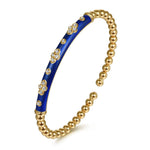 14K Yellow Gold Bujukan Beads and Diamond Split Bangle Bracelet with Chrome Blue Enamel - BG5054ELY45JJ.S575-Gabriel & Co.-Renee Taylor Gallery