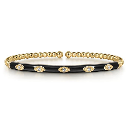 14K Yellow Gold Bujukan Beads and Diamond Split Bangle with Black Enamel - BG4971E8Y45JJ-Gabriel & Co.-Renee Taylor Gallery