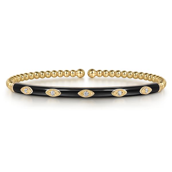 14K Yellow Gold Bujukan Beads and Diamond Split Bangle with Black Enamel - BG4971E8Y45JJ-Gabriel & Co.-Renee Taylor Gallery