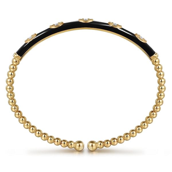 14K Yellow Gold Bujukan Beads and Diamond Split Bangle with Black Enamel - BG4971E8Y45JJ-Gabriel & Co.-Renee Taylor Gallery