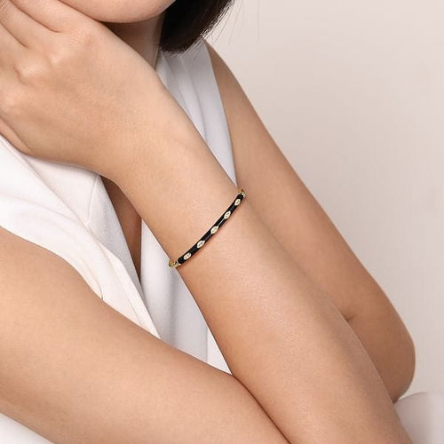 14K Yellow Gold Bujukan Beads and Diamond Split Bangle with Black Enamel - BG4971E8Y45JJ-Gabriel & Co.-Renee Taylor Gallery