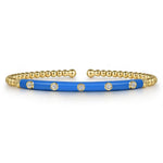 14K Yellow Gold Bujukan Beads and Diamond Split Bangle with Blue Enamel - BG4970ECY45JJ.S575-Gabriel & Co.-Renee Taylor Gallery