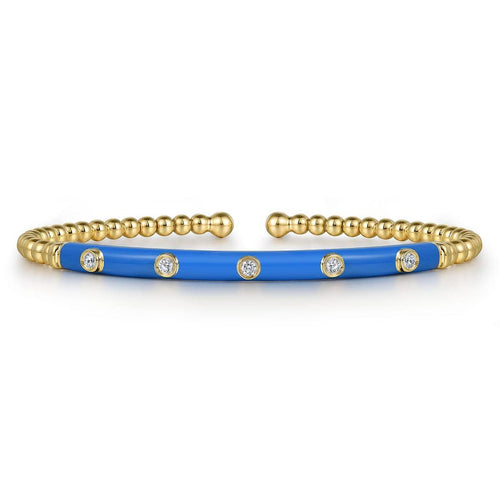 14K Yellow Gold Bujukan Beads and Diamond Split Bangle with Blue Enamel – BG4970ECY45JJ-Gabriel & Co.-Renee Taylor Gallery