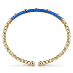 14K Yellow Gold Bujukan Beads and Diamond Split Bangle with Blue Enamel - BG4970ECY45JJ.S575-Gabriel & Co.-Renee Taylor Gallery