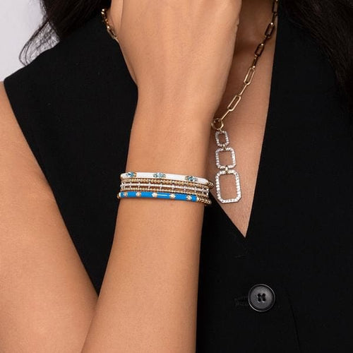 14K Yellow Gold Bujukan Beads and Diamond Split Bangle with Blue Enamel - BG4970ECY45JJ.S575-Gabriel & Co.-Renee Taylor Gallery