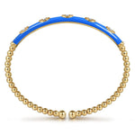 14K Yellow Gold Bujukan Beads and Diamond Split Bangle with Blue Enamel - BG4971ECY45JJ-Gabriel & Co.-Renee Taylor Gallery