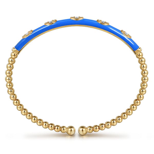 14K Yellow Gold Bujukan Beads and Diamond Split Bangle with Blue Enamel - BG4971ECY45JJ-Gabriel & Co.-Renee Taylor Gallery