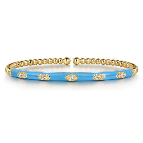 14K Yellow Gold Bujukan Beads and Diamond Split Bangle with Dusk Blue Enamel - BG4971E5Y45JJ-Gabriel & Co.-Renee Taylor Gallery