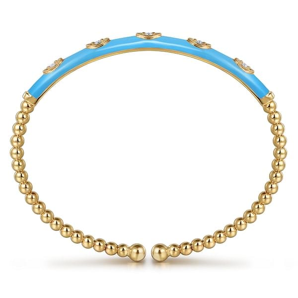 14K Yellow Gold Bujukan Beads and Diamond Split Bangle with Dusk Blue Enamel - BG4971E5Y45JJ-Gabriel & Co.-Renee Taylor Gallery