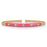 14K Yellow Gold Bujukan Beads and Diamond Split Bangle with Fuchsia Enamel - BG4970EFY45JJ.S575-Gabriel & Co.-Renee Taylor Gallery