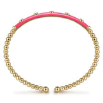 14K Yellow Gold Bujukan Beads and Diamond Split Bangle with Fuchsia Enamel - BG4970EFY45JJ.S575-Gabriel & Co.-Renee Taylor Gallery