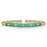 14K Yellow Gold Bujukan Beads and Diamond Split Bangle with Mint Green Enamel - BG4970EHY45JJ.S575-Gabriel & Co.-Renee Taylor Gallery