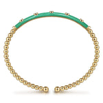 14K Yellow Gold Bujukan Beads and Diamond Split Bangle with Mint Green Enamel - BG4970EHY45JJ.S575-Gabriel & Co.-Renee Taylor Gallery