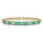 14K Yellow Gold Bujukan Beads and Diamond Split Bangle with Mint Green Enamel - BG4971EHY45JJ-Gabriel & Co.-Renee Taylor Gallery