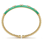 14K Yellow Gold Bujukan Beads and Diamond Split Bangle with Mint Green Enamel - BG4971EHY45JJ-Gabriel & Co.-Renee Taylor Gallery