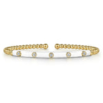 14K Yellow Gold Bujukan Beads and Diamond Split Bangle with White Enamel - BG4970E9Y45JJ.S575-Gabriel & Co.-Renee Taylor Gallery