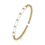 14K Yellow Gold Bujukan Beads and Diamond Split Bangle with White Enamel - BG4970E9Y45JJ.S575-Gabriel & Co.-Renee Taylor Gallery