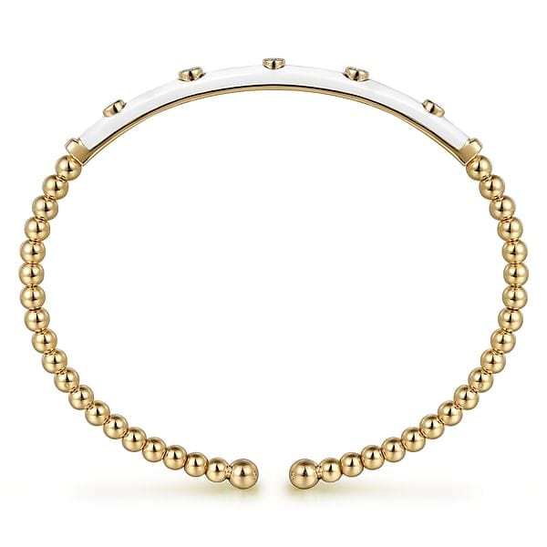 14K Yellow Gold Bujukan Beads and Diamond Split Bangle with White Enamel - BG4970E9Y45JJ.S575-Gabriel & Co.-Renee Taylor Gallery