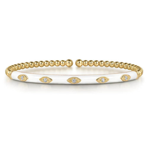 14K Yellow Gold Bujukan Beads and Diamond Split Bangle with White Enamel – BG4971E9Y45JJ-Gabriel & Co.-Renee Taylor Gallery
