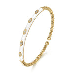 14K Yellow Gold Bujukan Beads and Diamond Split Bangle with White Enamel - BG4971E9Y45JJ-Gabriel & Co.-Renee Taylor Gallery