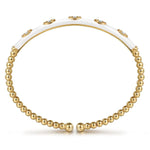 14K Yellow Gold Bujukan Beads and Diamond Split Bangle with White Enamel - BG4971E9Y45JJ-Gabriel & Co.-Renee Taylor Gallery