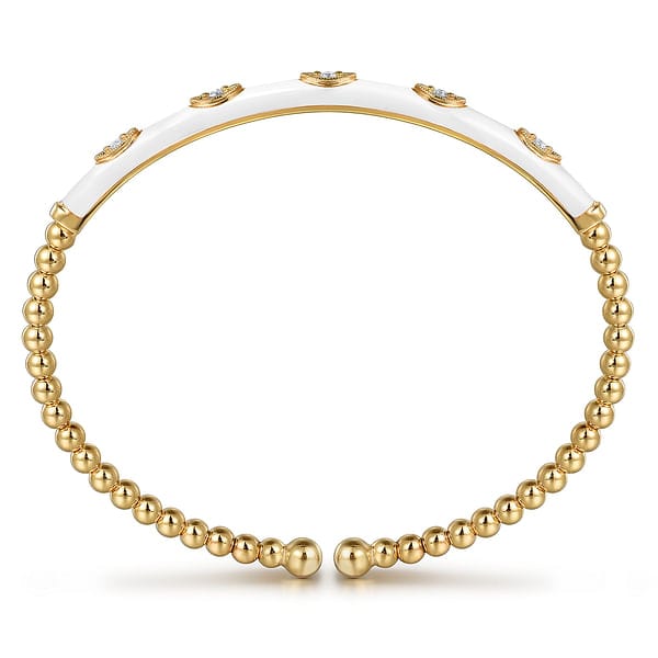 14K Yellow Gold Bujukan Beads and Diamond Split Bangle with White Enamel - BG4971E9Y45JJ-Gabriel & Co.-Renee Taylor Gallery