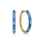 14K Yellow Gold Bujukan Beads and Diamond Split Classic Hoop with Blue Enamel – EG15180ECY45JJ-Gabriel & Co.-Renee Taylor Gallery