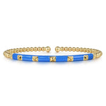 14K Yellow Gold Bujukan Beads and Pyramid Split Bangle with Blue Enamel - BG4969ECY4JJJ.S575-Gabriel & Co.-Renee Taylor Gallery