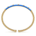 14K Yellow Gold Bujukan Beads and Pyramid Split Bangle with Blue Enamel - BG4969ECY4JJJ.S575-Gabriel & Co.-Renee Taylor Gallery