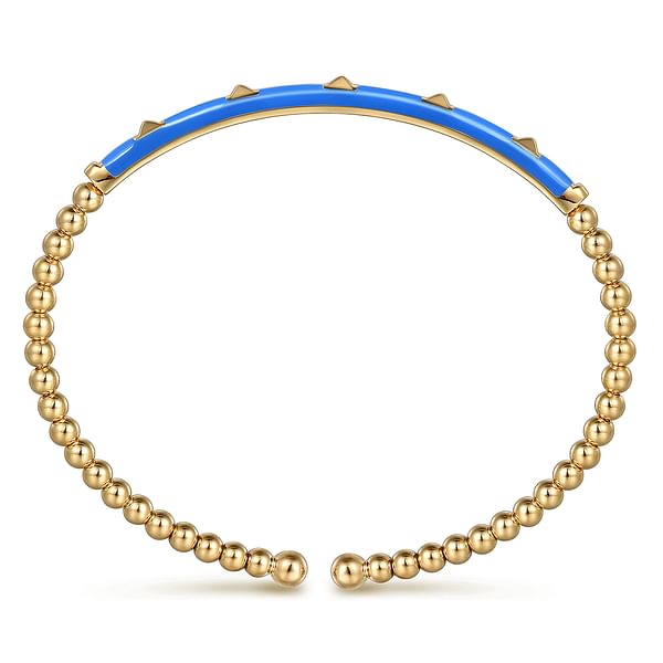 14K Yellow Gold Bujukan Beads and Pyramid Split Bangle with Blue Enamel - BG4969ECY4JJJ.S575-Gabriel & Co.-Renee Taylor Gallery
