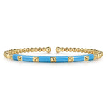 14K Yellow Gold Bujukan Beads and Pyramid Split Bangle with Dusk Blue Enamel - BG4969E5Y4JJJ.S575-Gabriel & Co.-Renee Taylor Gallery