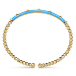 14K Yellow Gold Bujukan Beads and Pyramid Split Bangle with Dusk Blue Enamel - BG4969E5Y4JJJ.S575-Gabriel & Co.-Renee Taylor Gallery