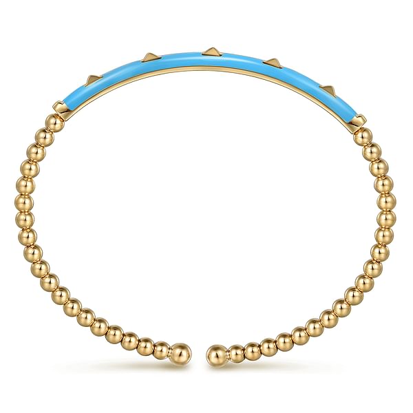 14K Yellow Gold Bujukan Beads and Pyramid Split Bangle with Dusk Blue Enamel - BG4969E5Y4JJJ.S575-Gabriel & Co.-Renee Taylor Gallery