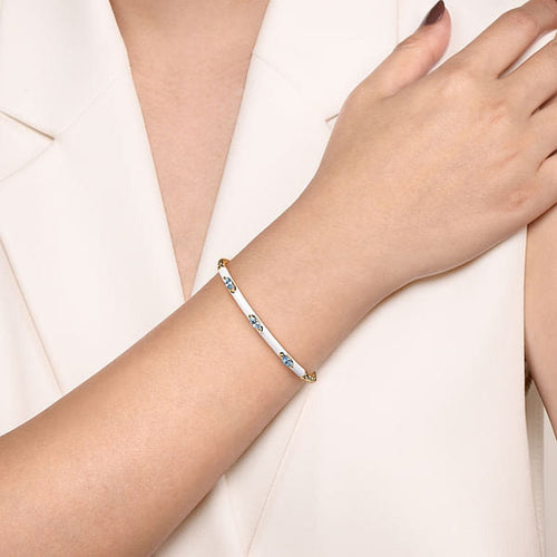 14K Yellow Gold Bujukan Blue Topaz Split Bangle w/ White Enamel - BG4968E9Y4JBT-Gabriel & Co.-Renee Taylor Gallery
