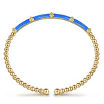 14K Yellow Gold Bujukan and Bar Split Bangle with Blue Enamel - BG4972ECY4JJJ-Gabriel & Co.-Renee Taylor Gallery