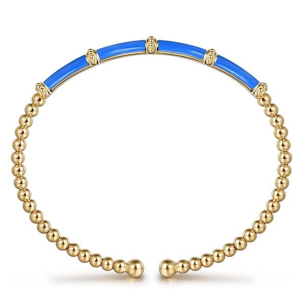 14K Yellow Gold Bujukan and Bar Split Bangle with Blue Enamel - BG4972ECY4JJJ-Gabriel & Co.-Renee Taylor Gallery