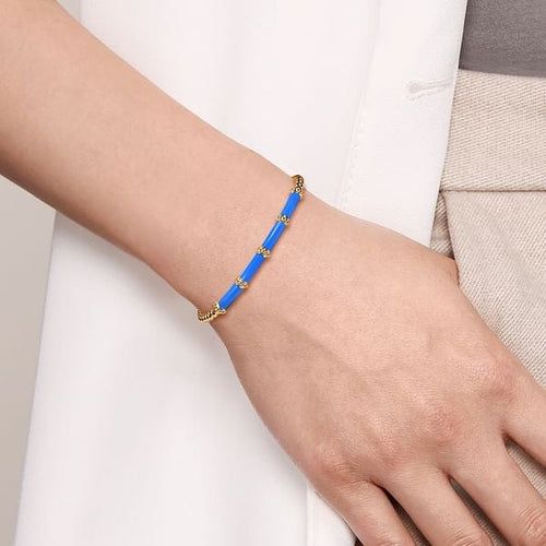 14K Yellow Gold Bujukan and Bar Split Bangle with Blue Enamel - BG4972ECY4JJJ-Gabriel & Co.-Renee Taylor Gallery