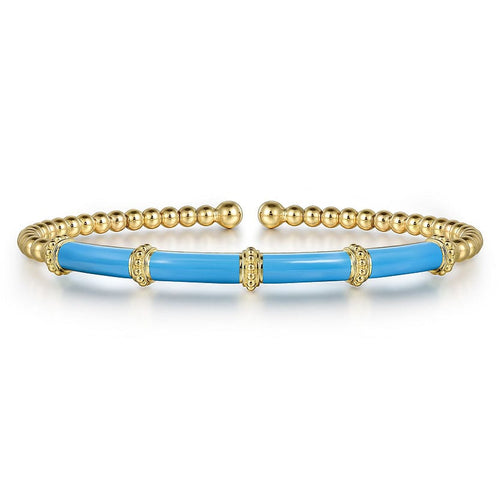 14K Yellow Gold Bujukan and Bar Split Bangle with Dusk Blue Enamel - BG4972E5Y4JJJ-Gabriel & Co.-Renee Taylor Gallery