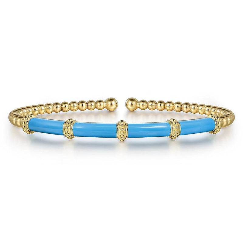 14K Yellow Gold Bujukan and Bar Split Bangle with Dusk Blue Enamel - BG4972E5Y4JJJ-Gabriel & Co.-Renee Taylor Gallery