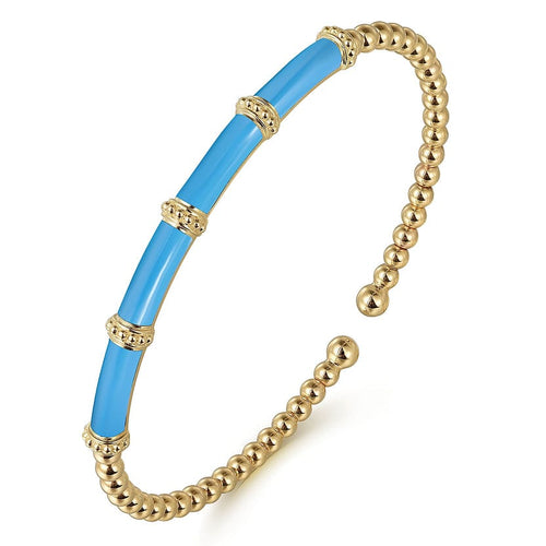 14K Yellow Gold Bujukan and Bar Split Bangle with Dusk Blue Enamel - BG4972E5Y4JJJ-Gabriel & Co.-Renee Taylor Gallery