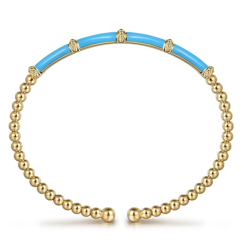 14K Yellow Gold Bujukan and Bar Split Bangle with Dusk Blue Enamel - BG4972E5Y4JJJ-Gabriel & Co.-Renee Taylor Gallery