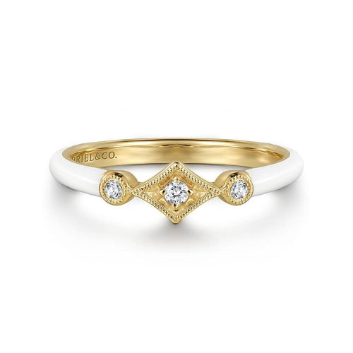 14K Yellow Gold Diamond Split Stackable with White Enamel - LR52651E9Y45JJ-Gabriel & Co.-Renee Taylor Gallery