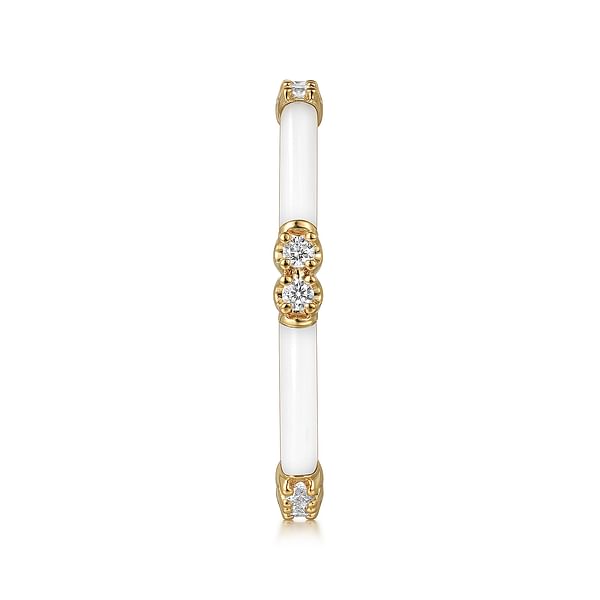 14K Yellow Gold Diamond Station Stackable RIng with White Enamel - LR52659E9Y45JJ-Gabriel & Co.-Renee Taylor Gallery