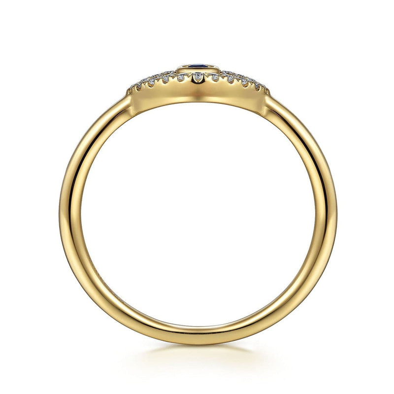 14K Yellow Gold Diamond and Sapphire Evil-Eye Ladies Ring w/ White Enamel - LR52500E9Y45SA-Gabriel & Co.-Renee Taylor Gallery