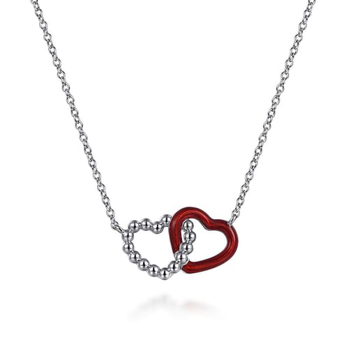 925 Sterling Silver Bujukan Double Heart Pendant Necklace with Chrome Red Enamel - NK7921EOSVJJJ-Gabriel & Co.-Renee Taylor Gallery