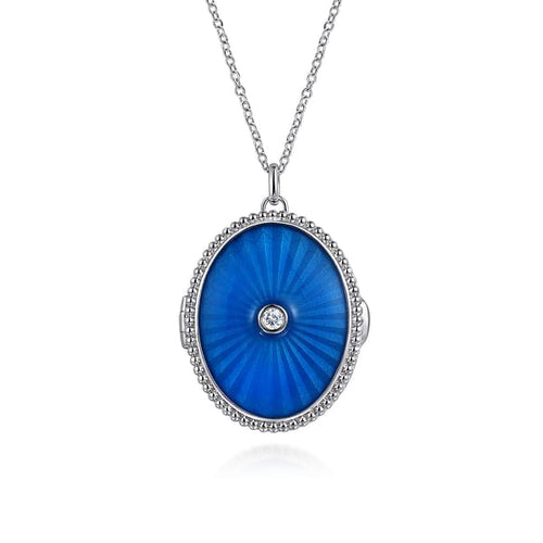 925 Sterling Silver White Sapphire Bujukan Locket Necklace with Dusk Blue Enamel - NK7481-24SVJWS-Gabriel & Co.-Renee Taylor Gallery
