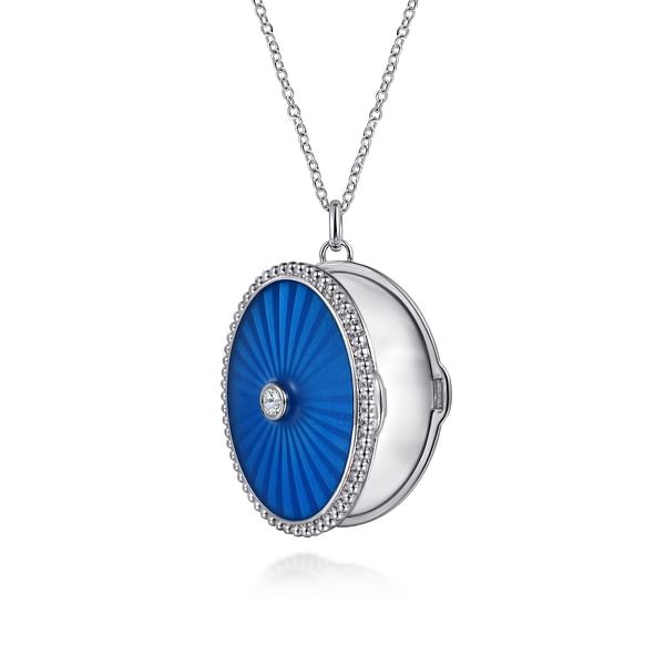 925 Sterling Silver White Sapphire Bujukan Locket Necklace with Dusk Blue Enamel - NK7481-24SVJWS-Gabriel & Co.-Renee Taylor Gallery