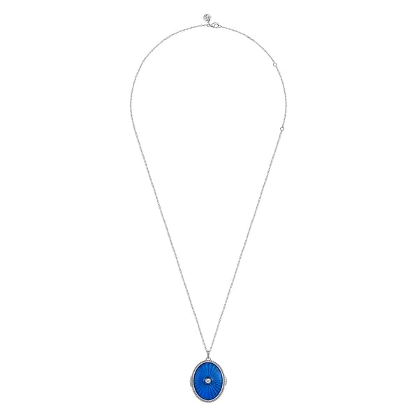 925 Sterling Silver White Sapphire Bujukan Locket Necklace with Dusk Blue Enamel - NK7481-24SVJWS-Gabriel & Co.-Renee Taylor Gallery