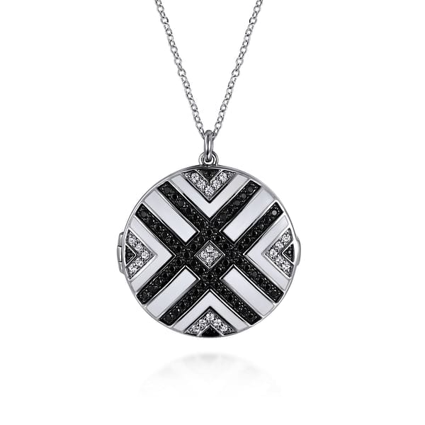 925 Sterling Silver White Sapphire and Black Spinel with White Enamel Locket - NK7476-24SVJMC-Gabriel & Co.-Renee Taylor Gallery